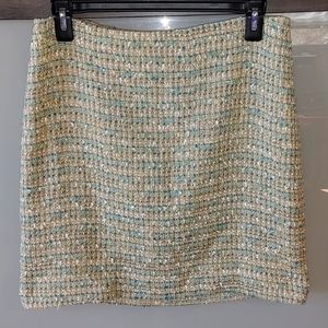 Ann Taylor Tweed Skirt Blue Gold Mini Fall Academia